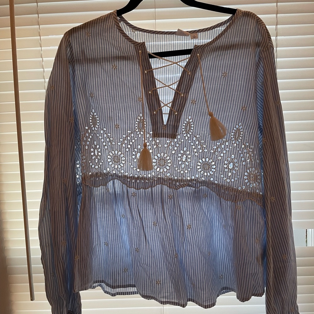 Blue and white blouse